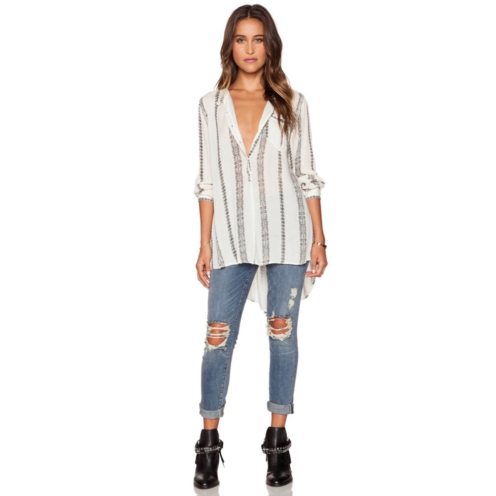 Free People Magic Pullover Tunic Top in Vanilla Combo XS